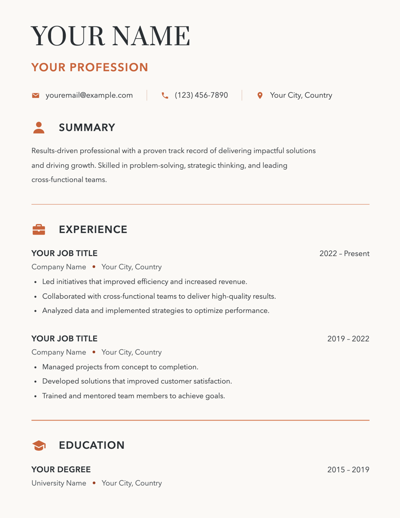 Example resume layout